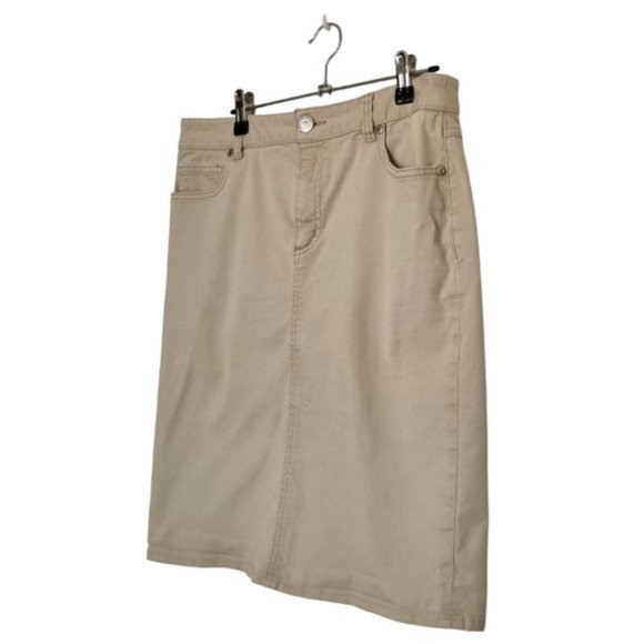 SPORTSCRAFT Size 10 Womens Beige Skirt Stretch Midi Denim Back Split Skirt - Picture 3 of 8